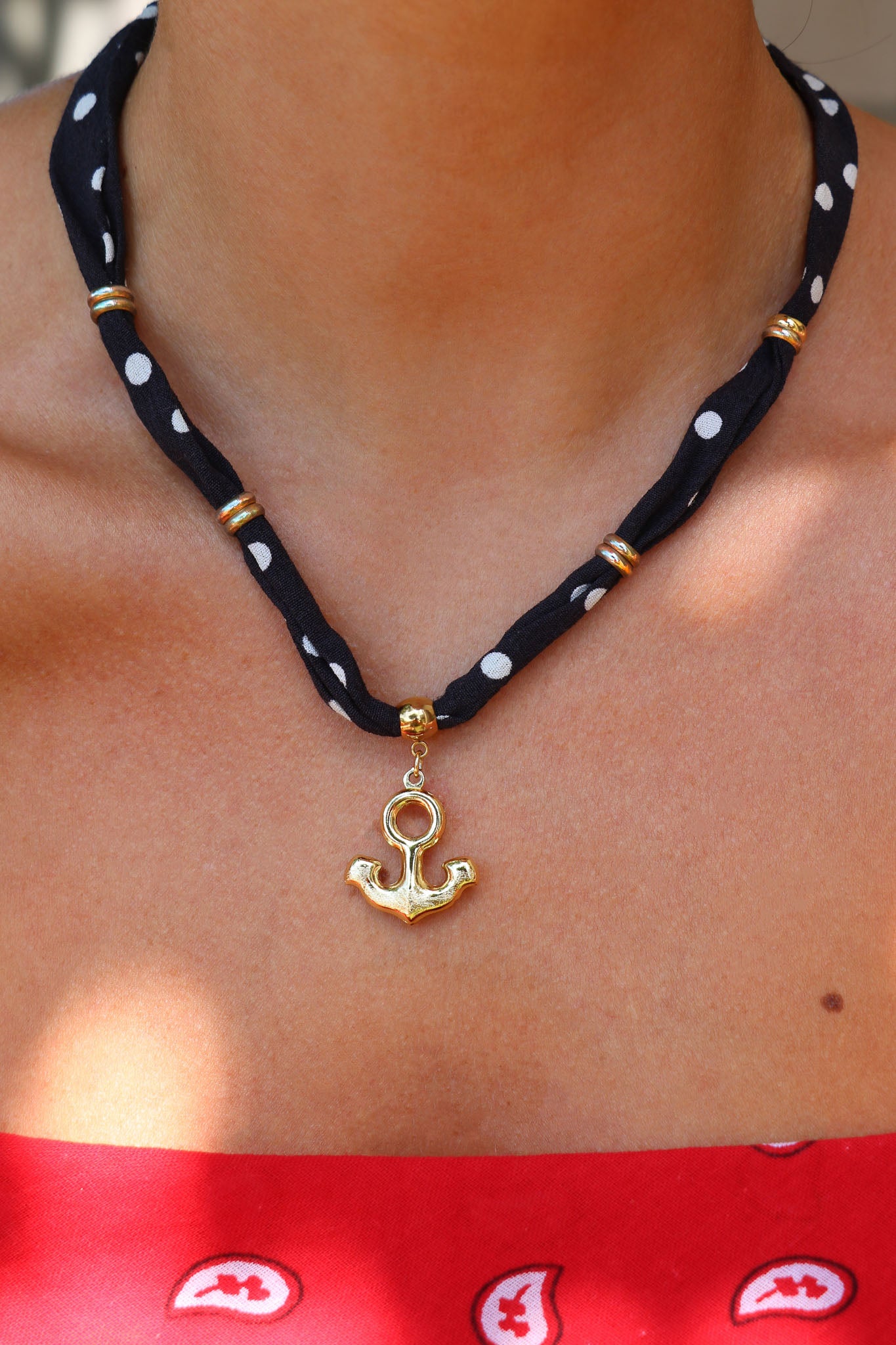 Loop Necklace Polka Anchor