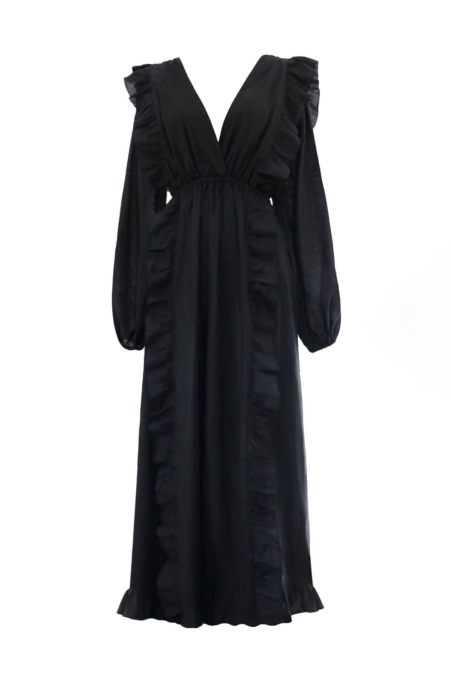 Moorea Black Linen Maxi Dress