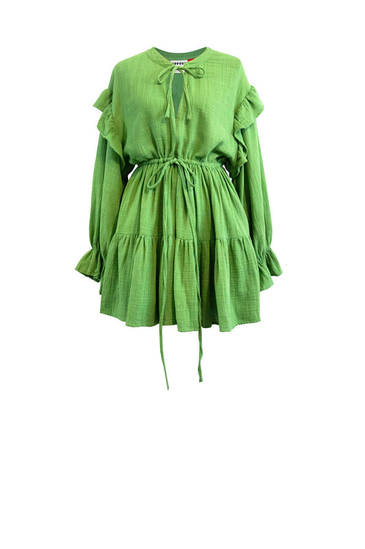 Halimun Green Cotton Mini Dress