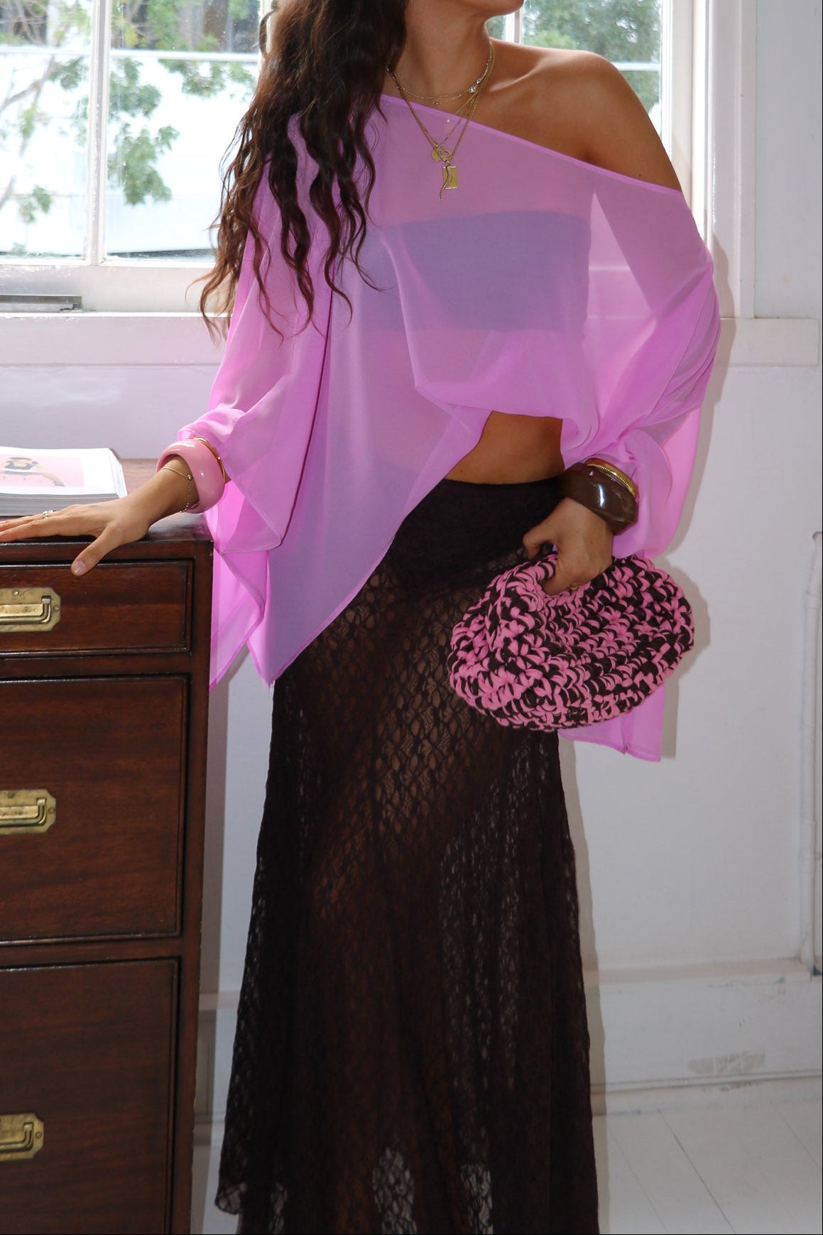 Aria Chiffon Top - Pink