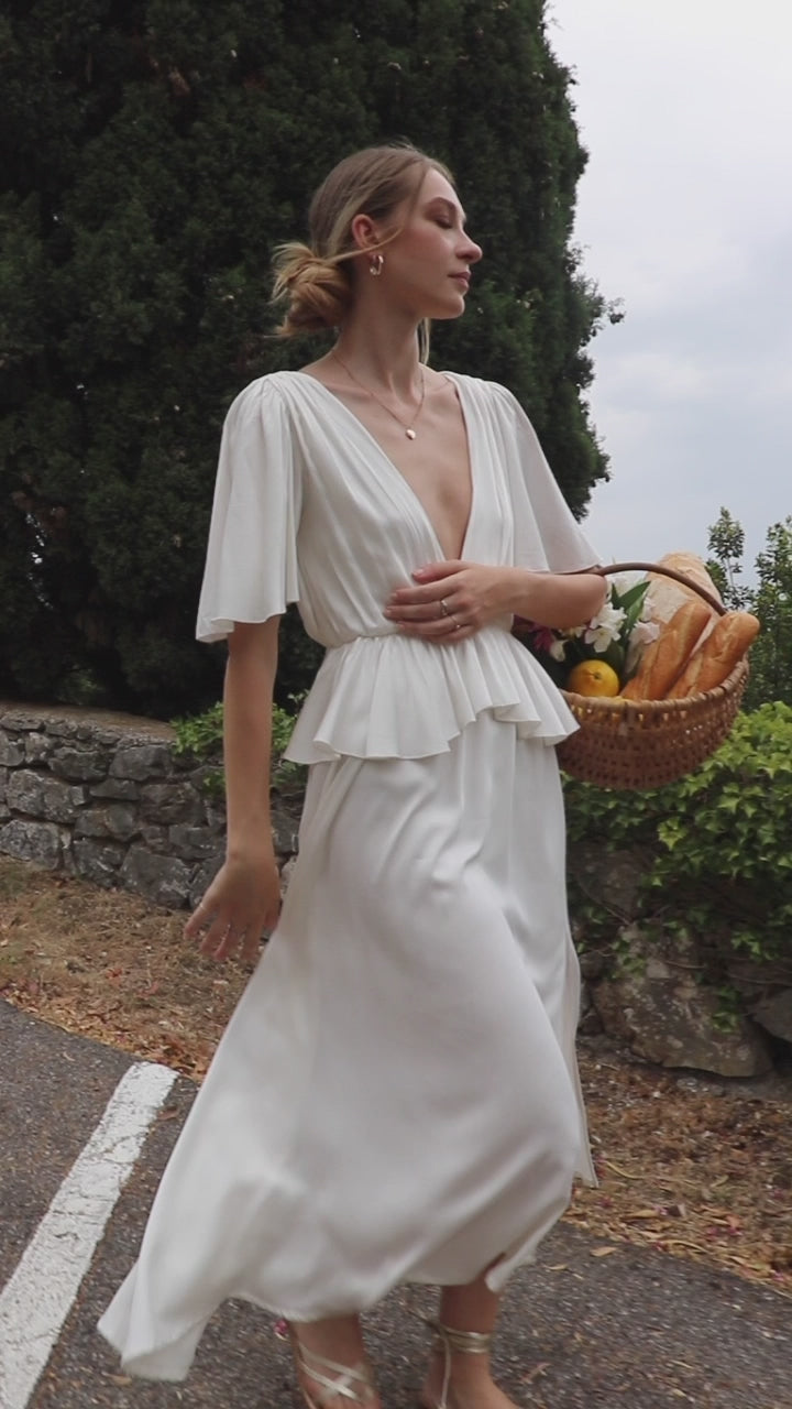 Maidu White Bamboo Midi Dress