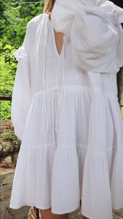 Ebeko White Cotton Mini Dress