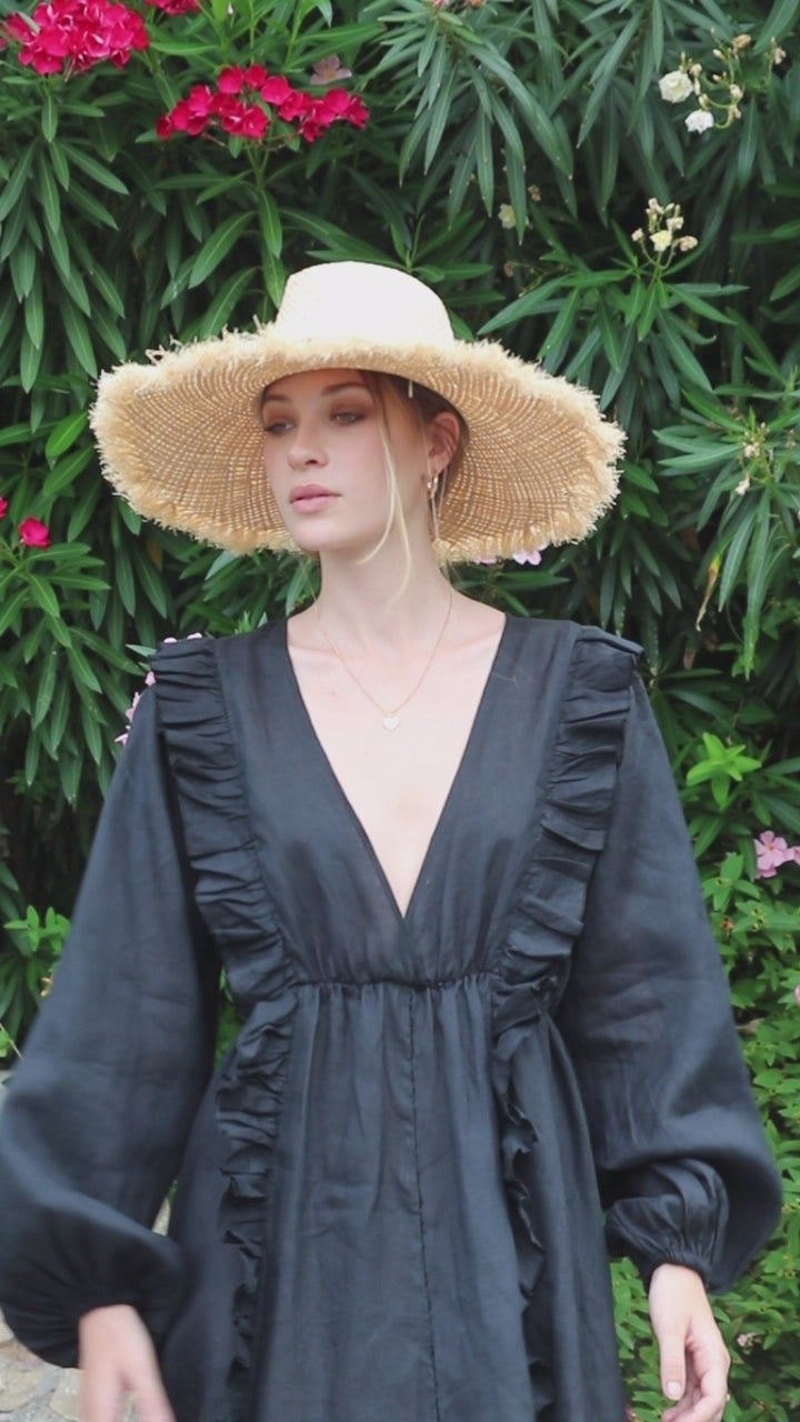 Moorea Black Linen Maxi Dress