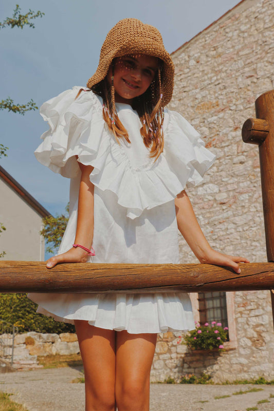 Kikai Mini White Organic Cotton-Hemp Dress