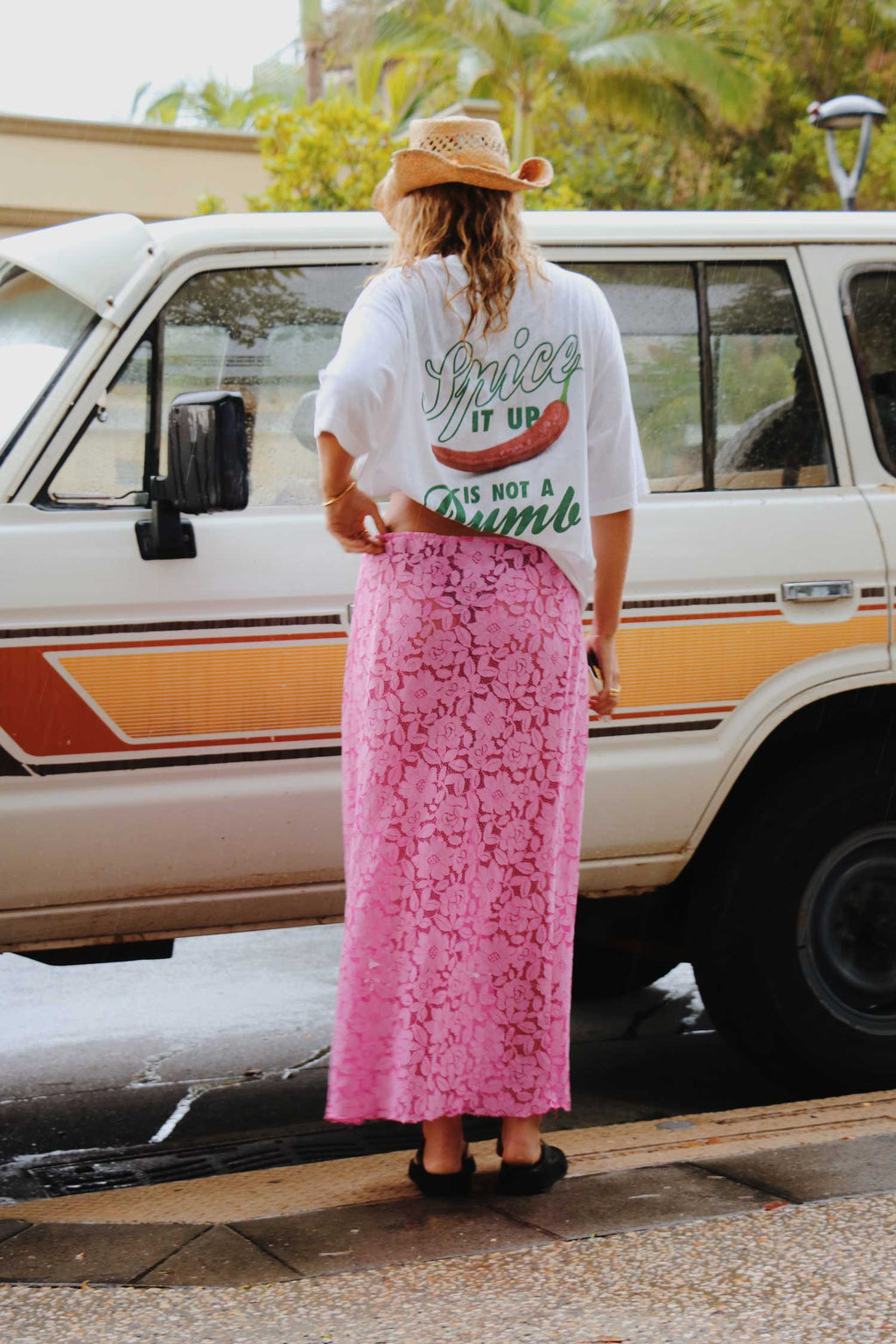 Ibisco Pink Lace Midi Skirt