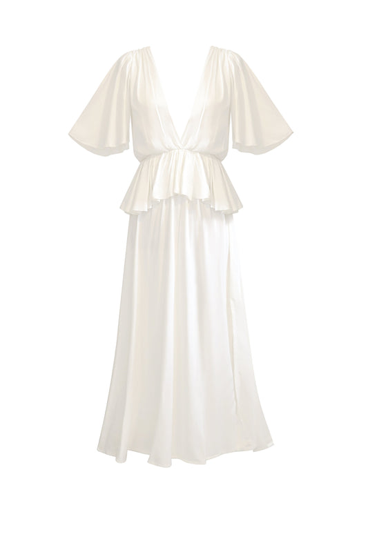 Maidu White Bamboo Midi Dress