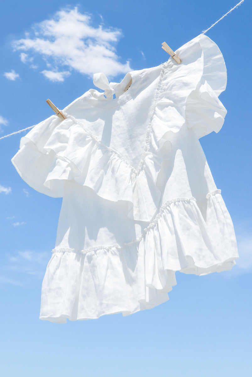 Kikai Mini White Organic Cotton-Hemp Dress